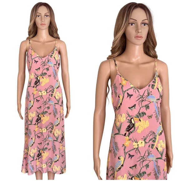 Reformation Midi Slip Dress Chianti Blush Pink Conga Tropical floral birds Small - Picture 2 of 13
